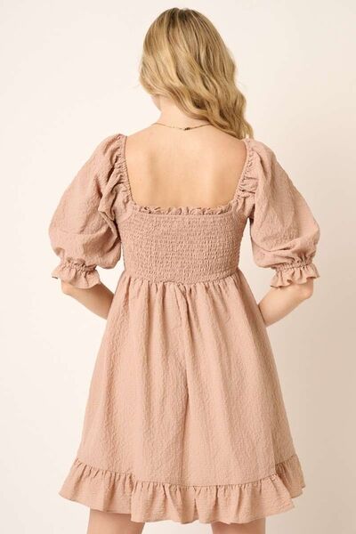 Mittoshop Smocked Ruffled Hem Half Sleeve Mini Dress.