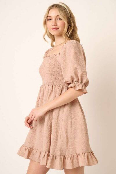 Mittoshop Smocked Ruffled Hem Half Sleeve Mini Dress.