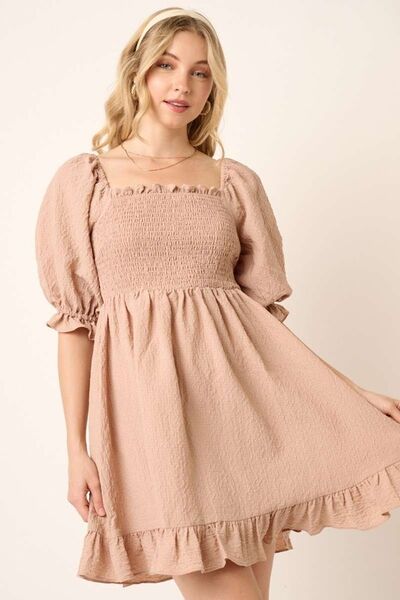 Mittoshop Smocked Ruffled Hem Half Sleeve Mini Dress.