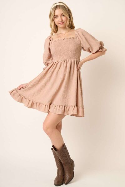 Mittoshop Smocked Ruffled Hem Half Sleeve Mini Dress.