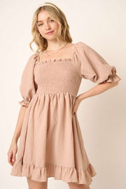 Mittoshop Smocked Ruffled Hem Half Sleeve Mini Dress.
