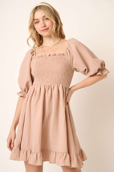 Mittoshop Smocked Ruffled Hem Half Sleeve Mini Dress.