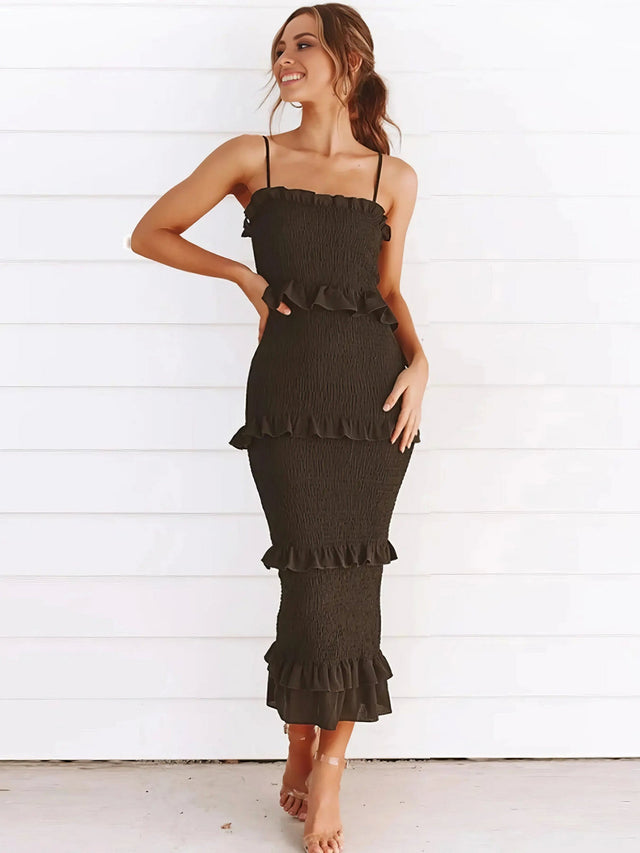 Smocked Ruffled Midi Cami Dress.