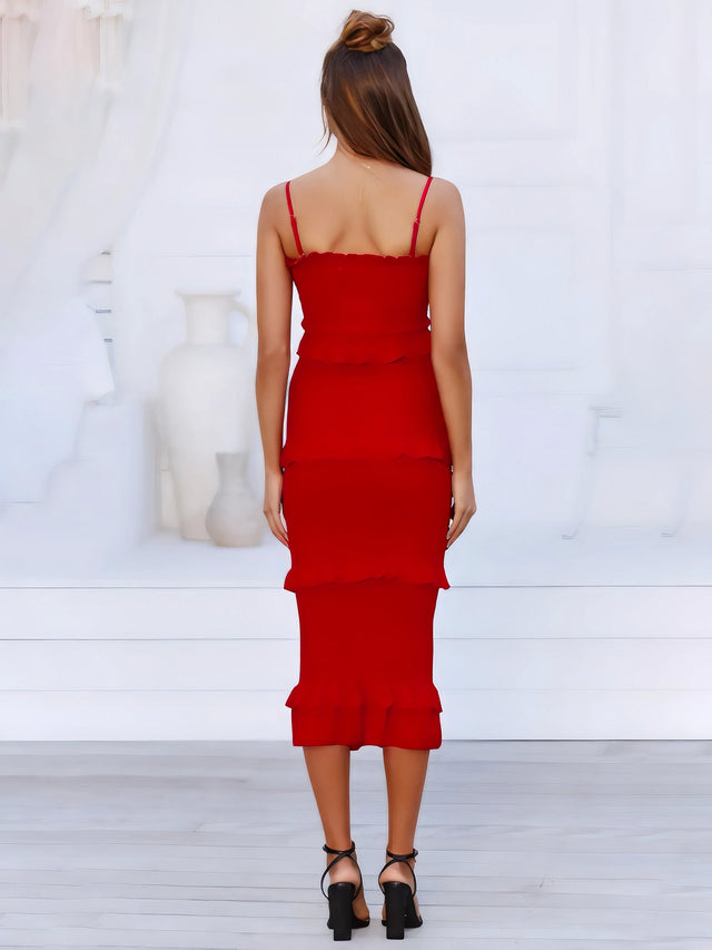 Smocked Ruffled Midi Cami Dress.