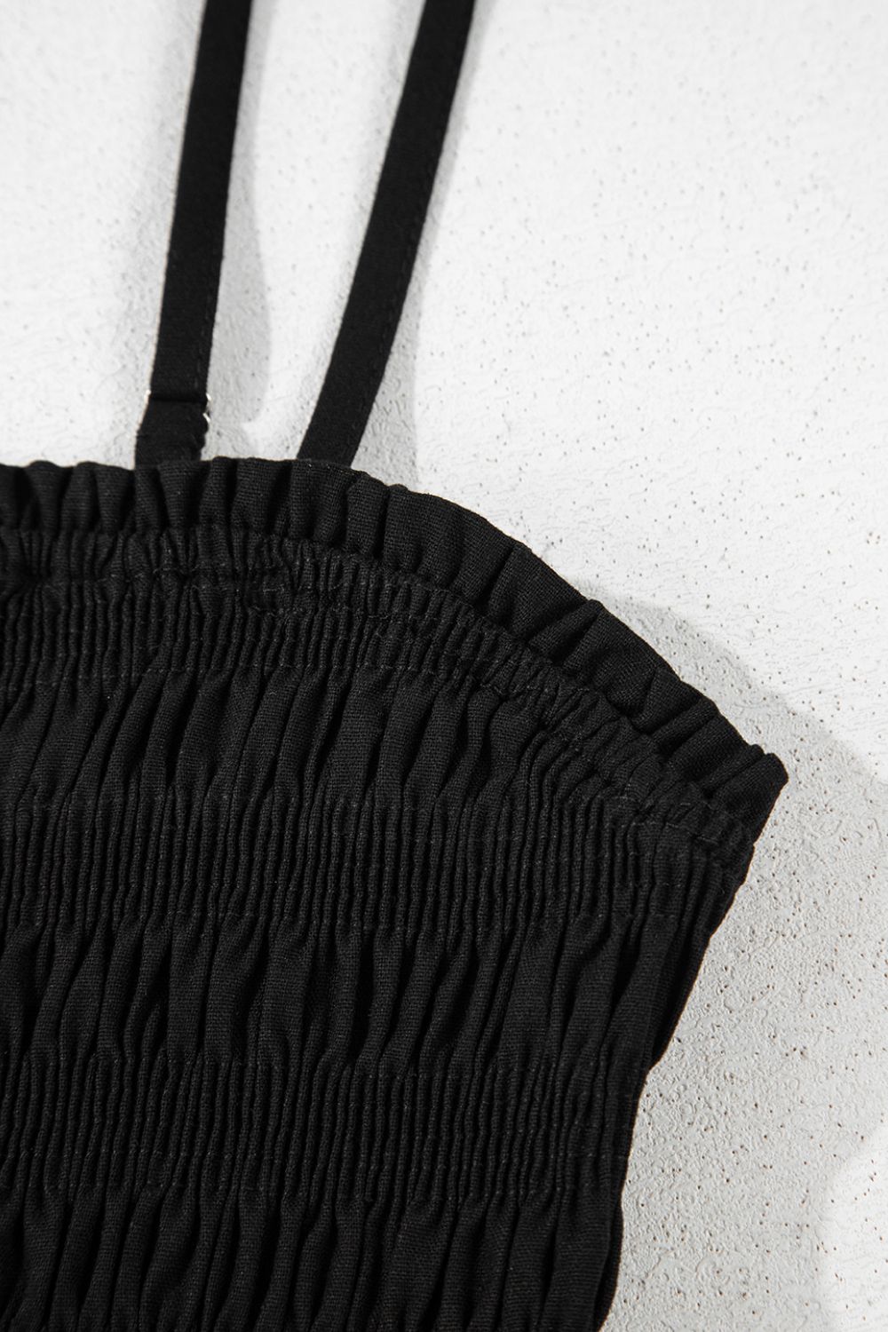 Smocked Spaghetti Straps Wide Leg Jumpsuit.