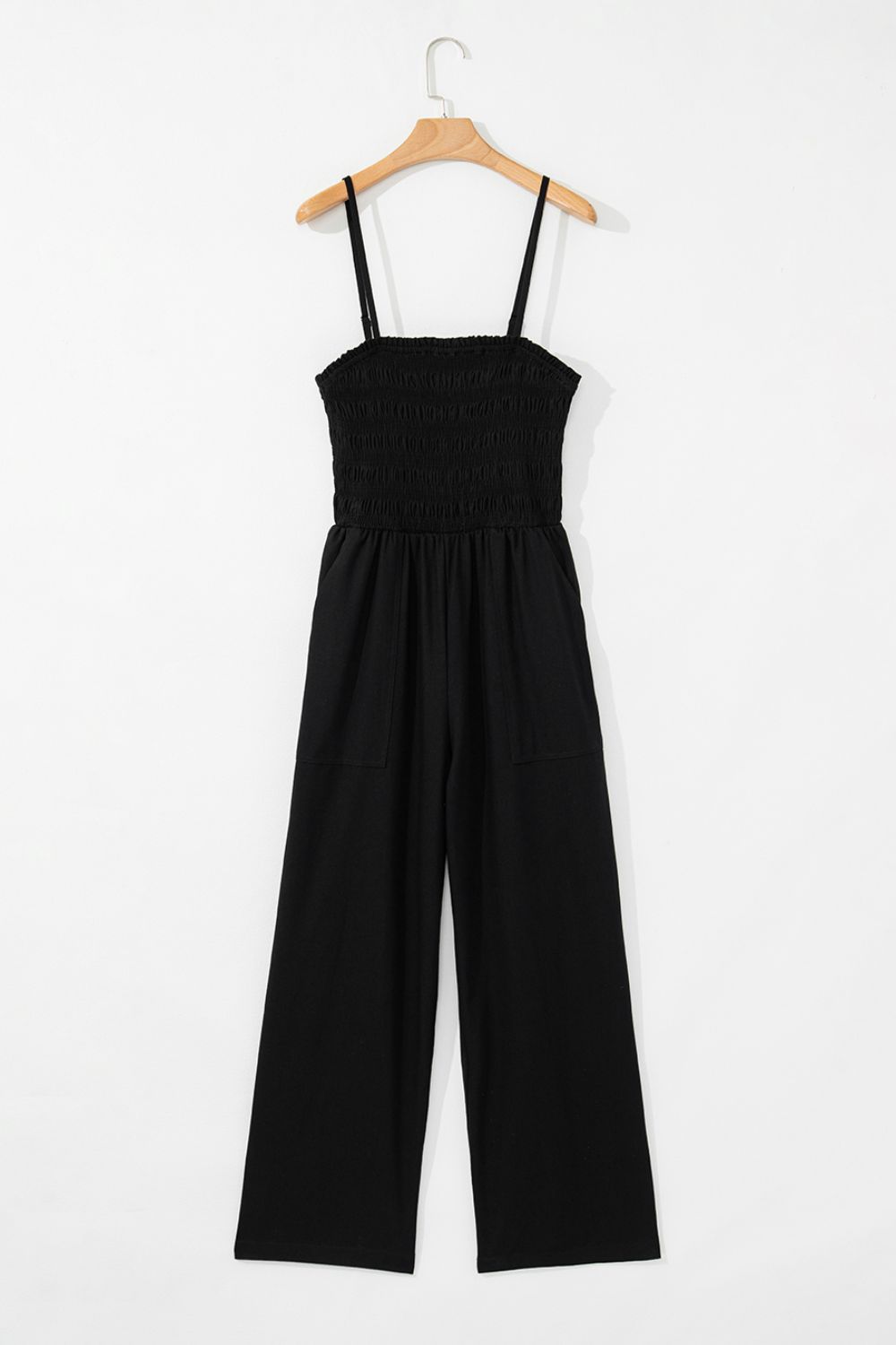 Smocked Spaghetti Straps Wide Leg Jumpsuit.