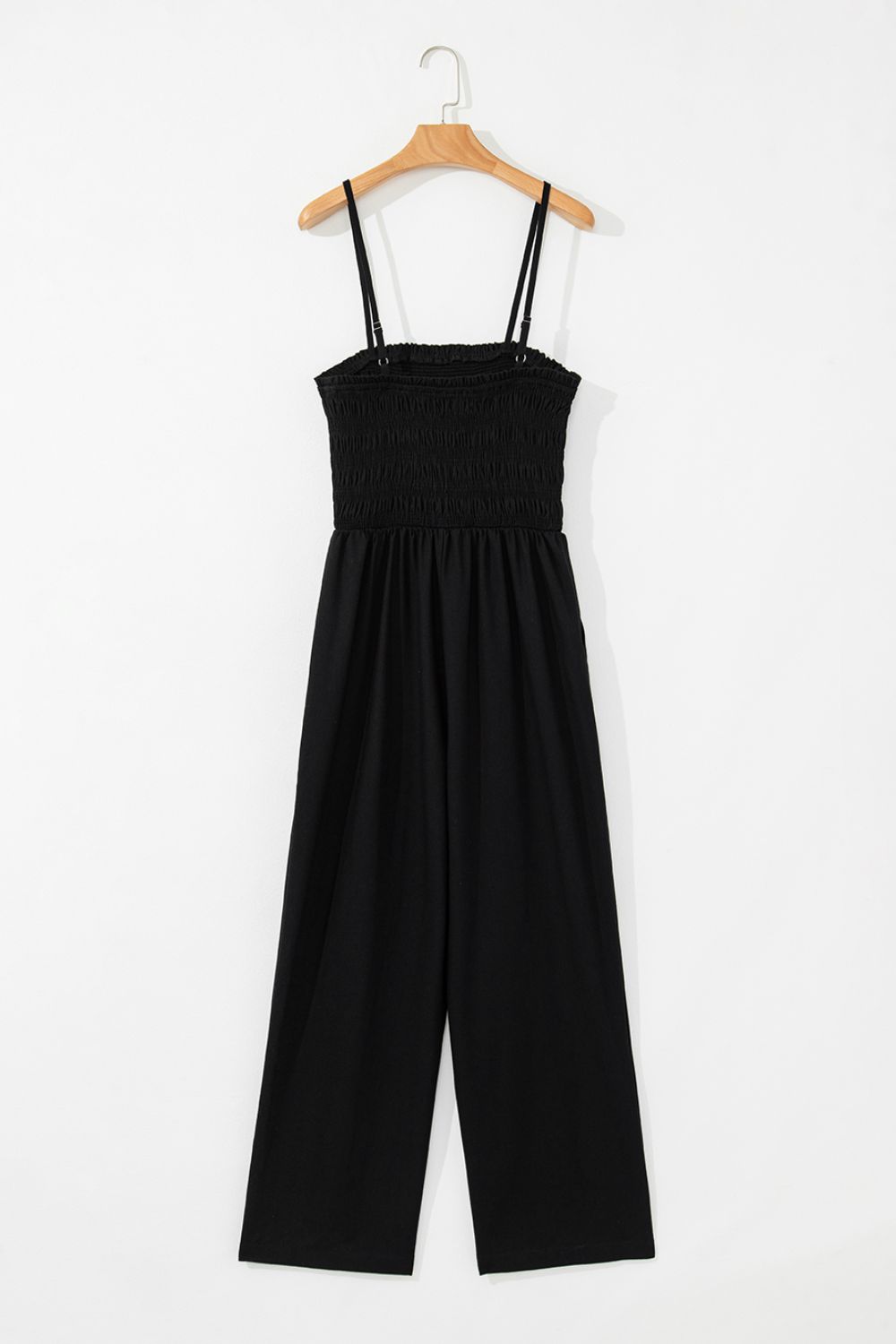 Smocked Spaghetti Straps Wide Leg Jumpsuit.