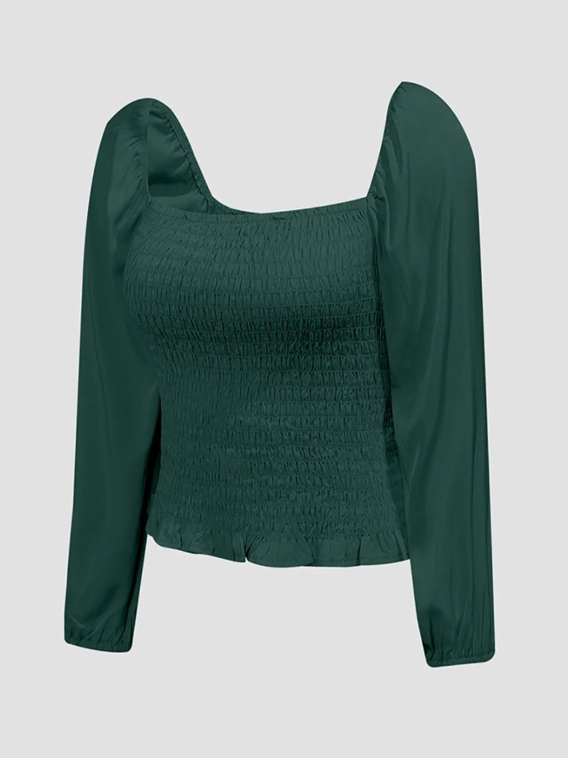 Smocked Square Neck Balloon Sleeve Blouse.