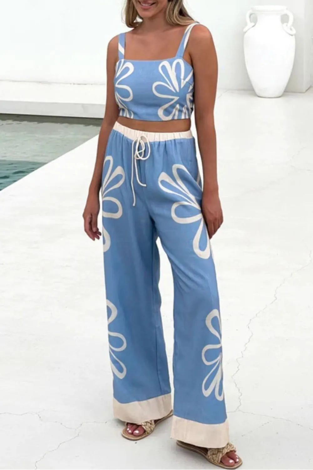Smocked Square Neck Cami and Pants Set.