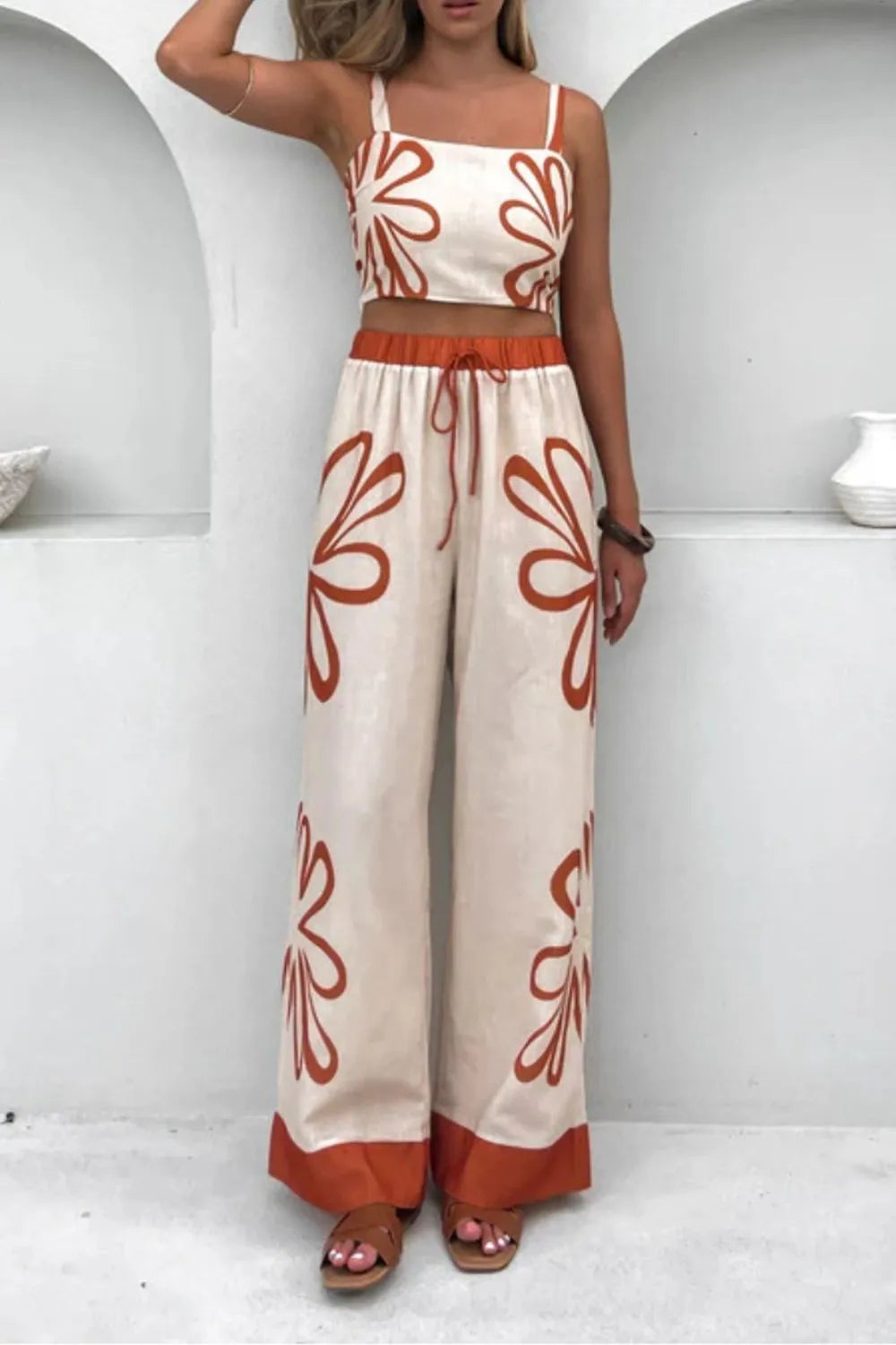 Smocked Square Neck Cami and Pants Set.