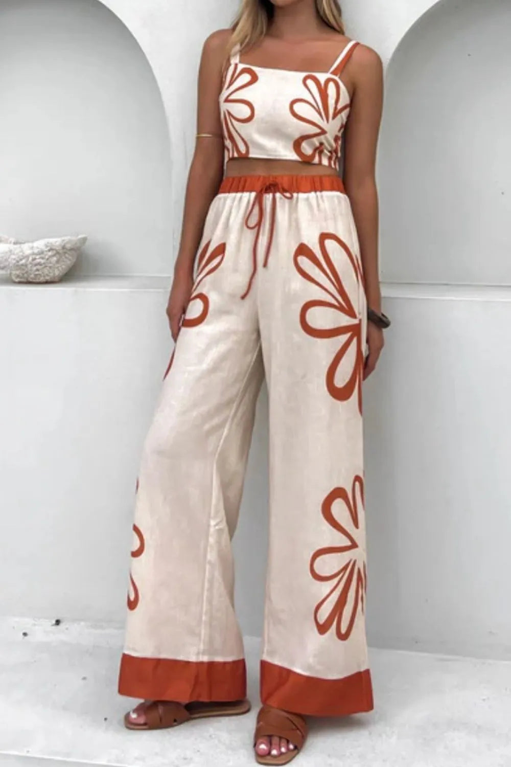 Smocked Square Neck Cami and Pants Set.