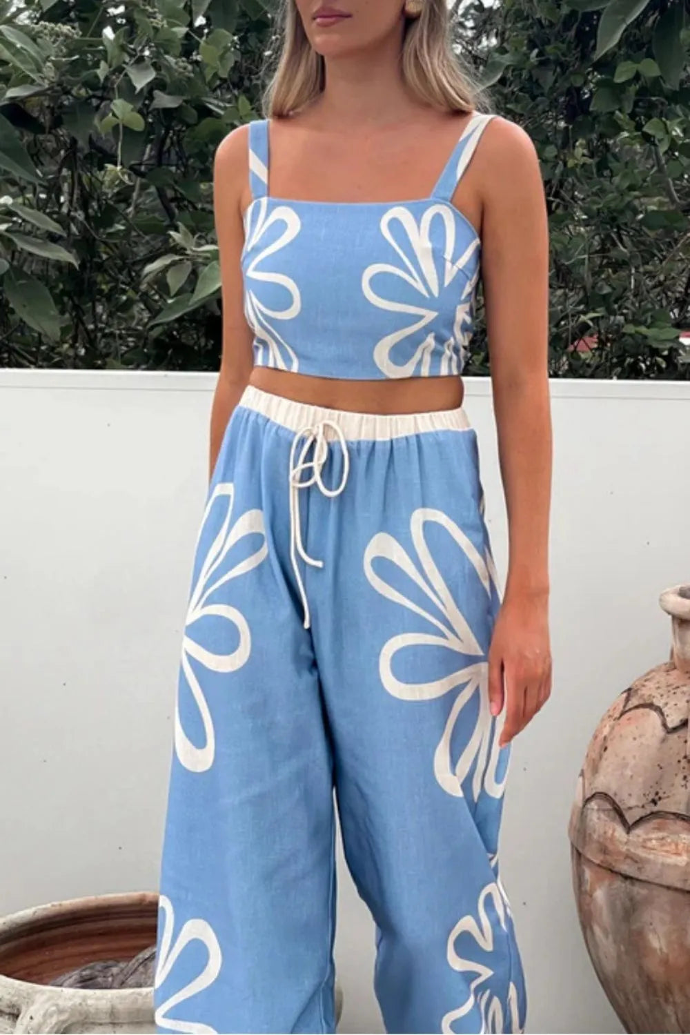 Smocked Square Neck Cami and Pants Set.