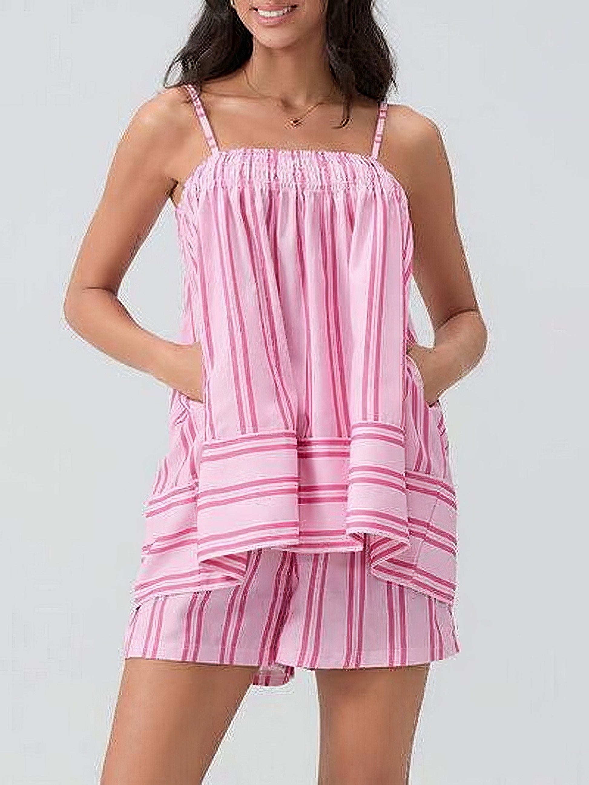 Women's smocked square neck cami and shorts set with pockets
