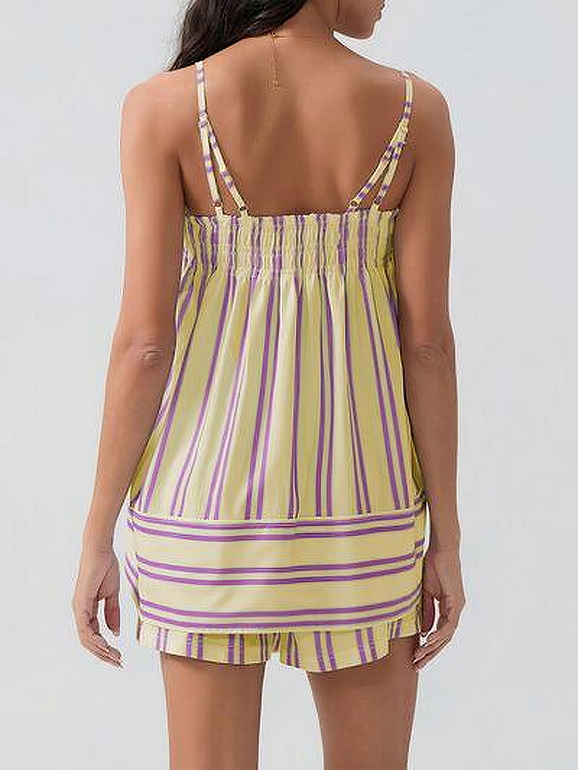 Women's smocked square neck cami and shorts set with pockets