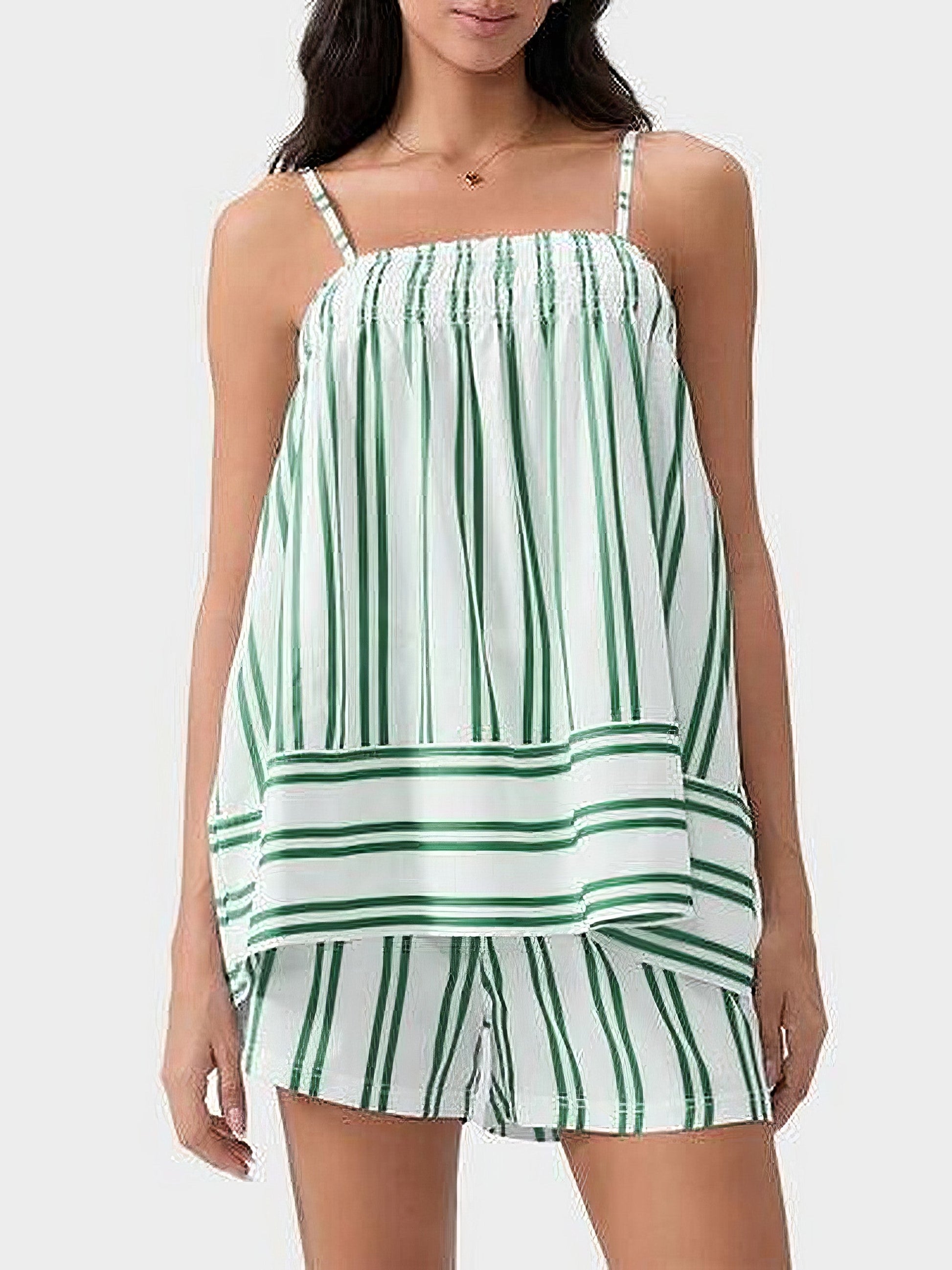 Women's smocked square neck cami and shorts set with ruched and pockets