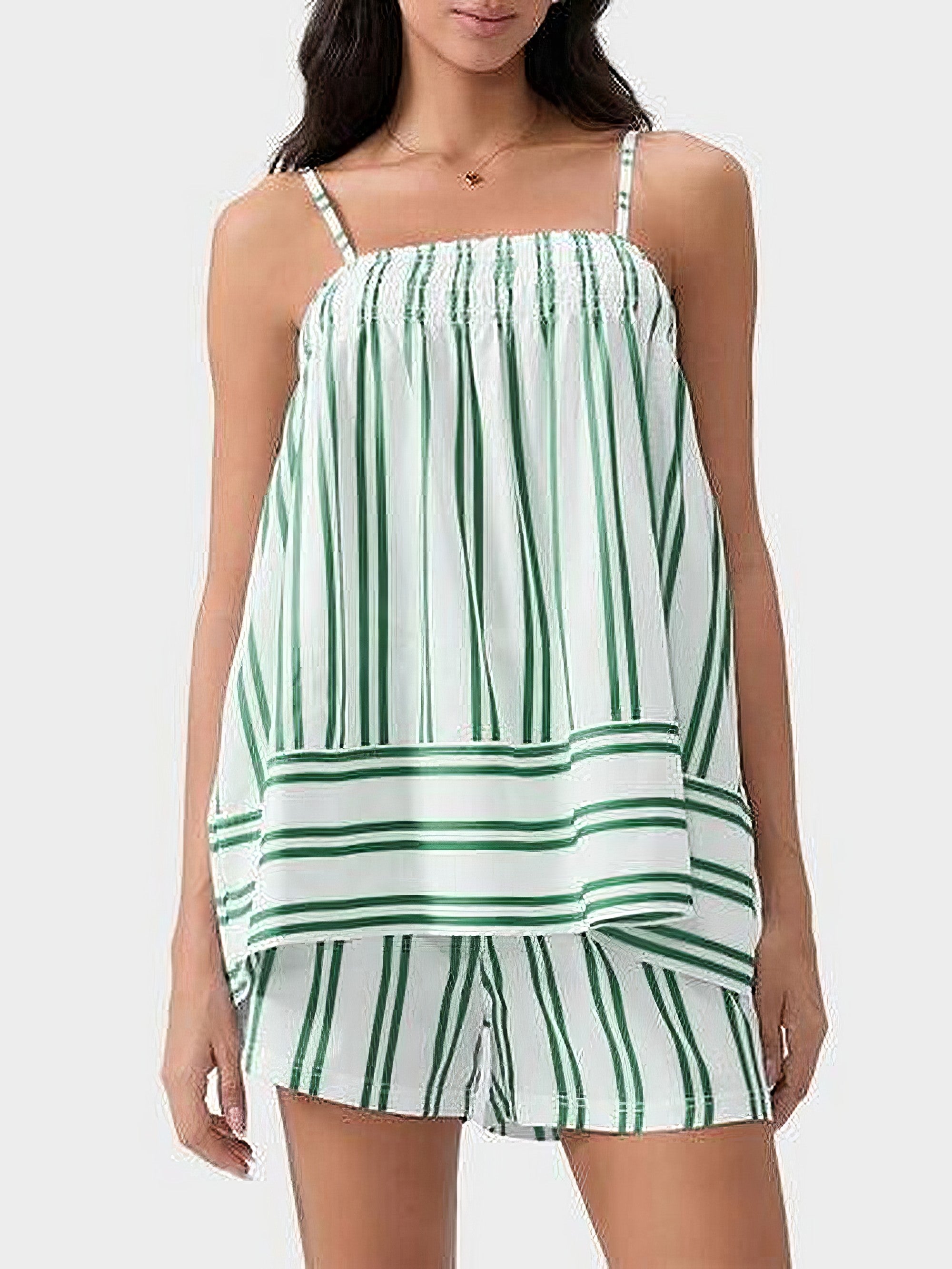 Women's smocked square neck cami and shorts set with ruched and pockets