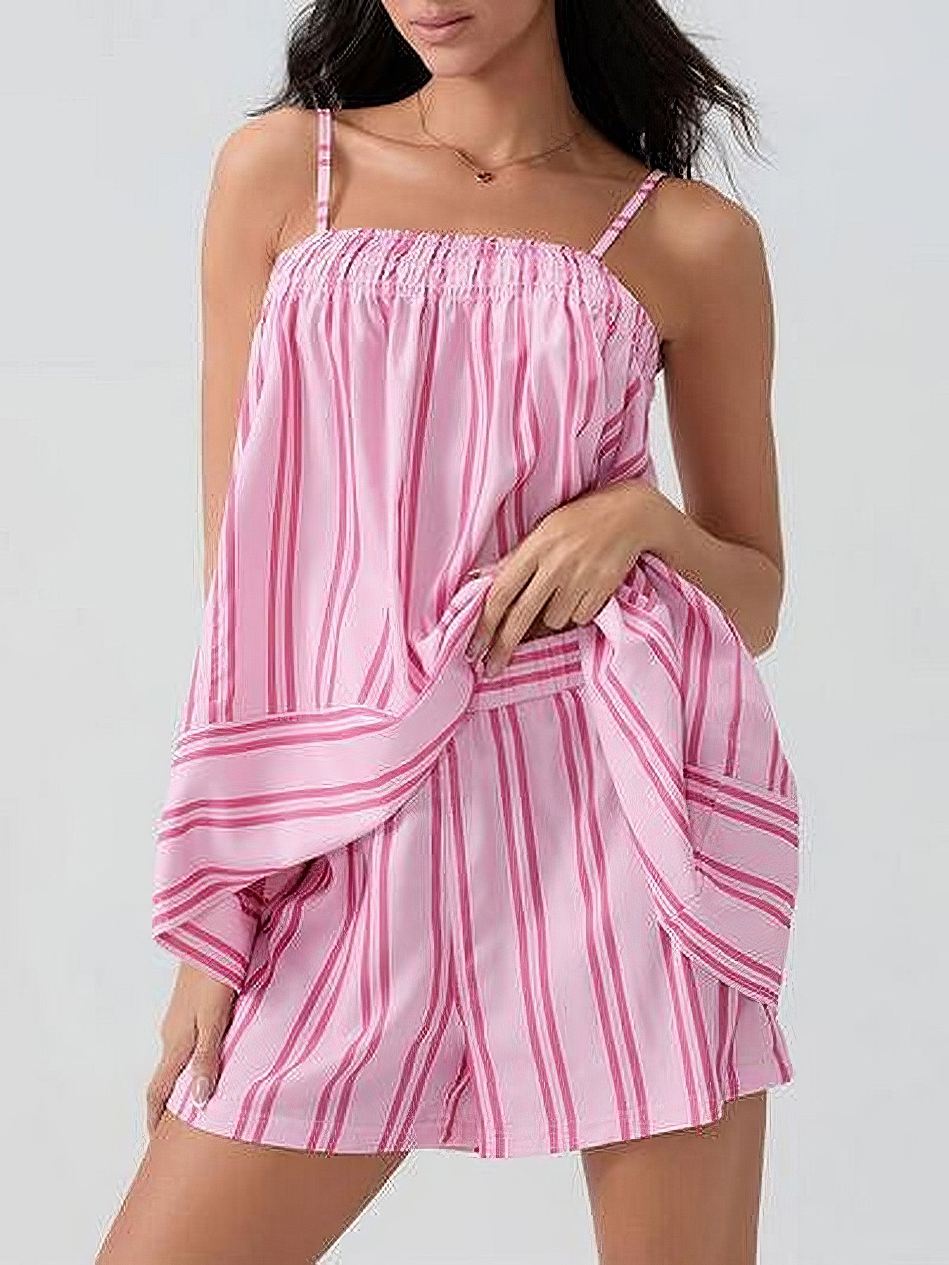 Women's smocked square neck cami and shorts set with pockets