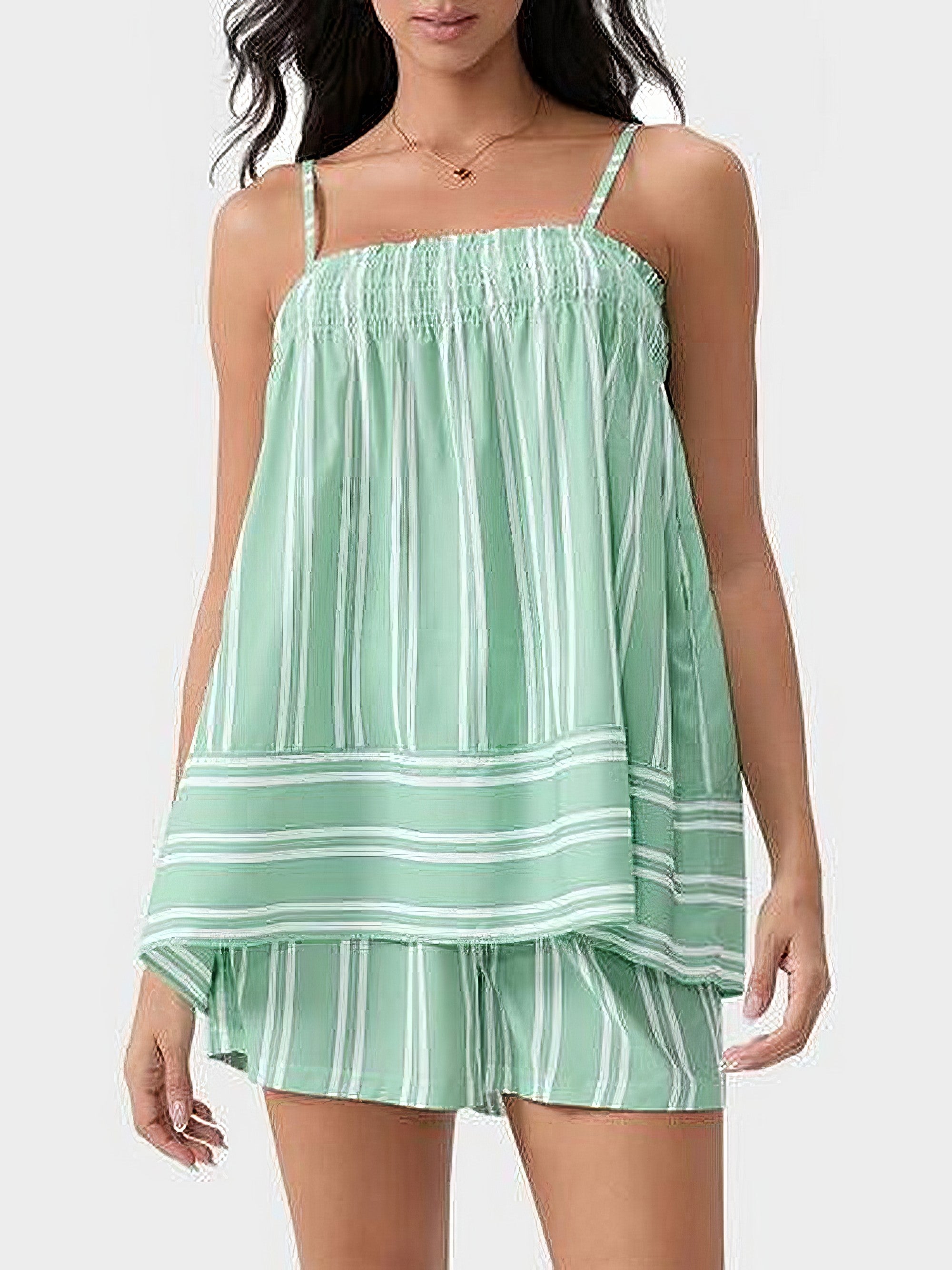 Women's smocked square neck cami and shorts set with pockets