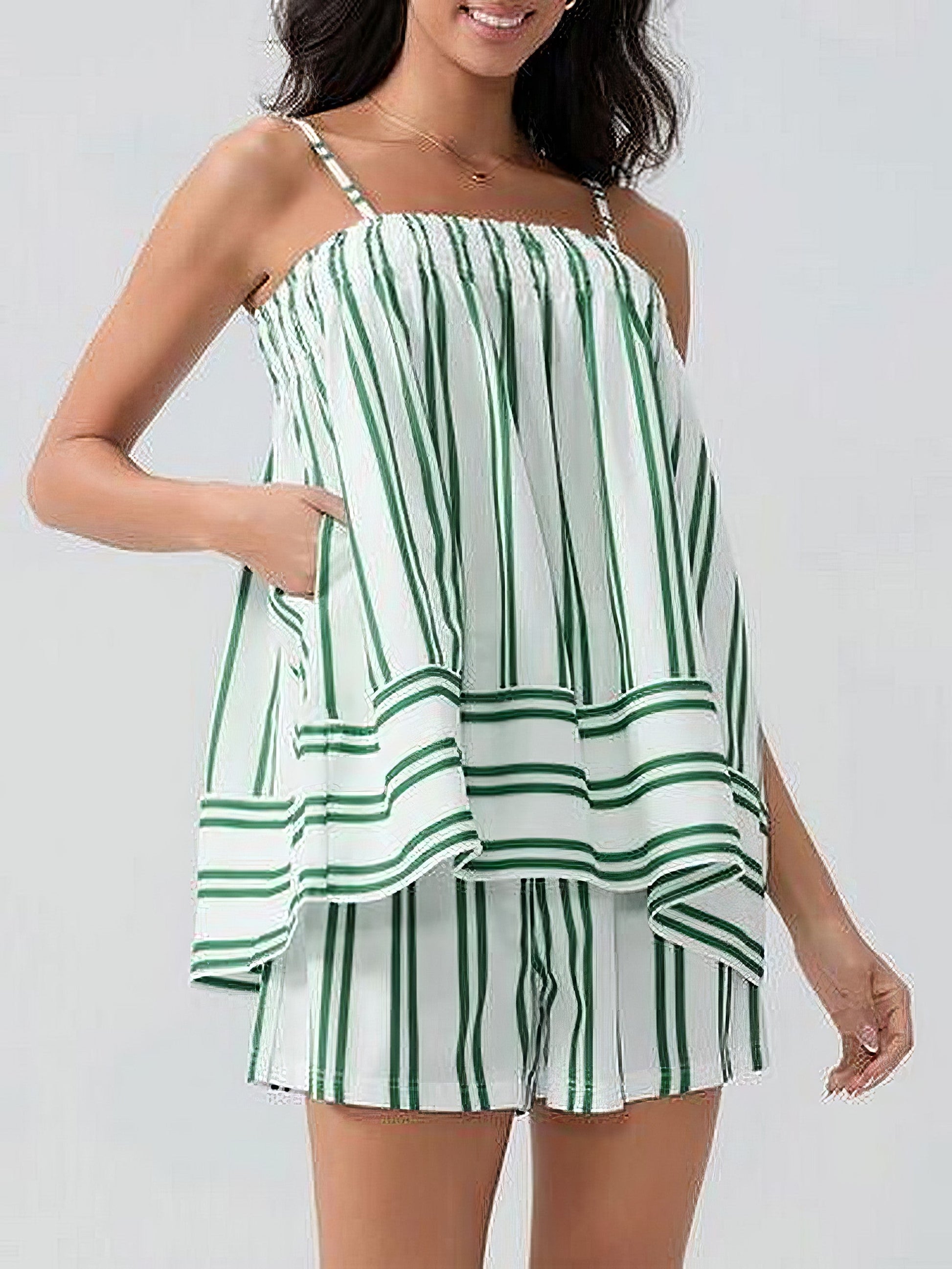 Women's smocked square neck cami and shorts set with ruched and pockets