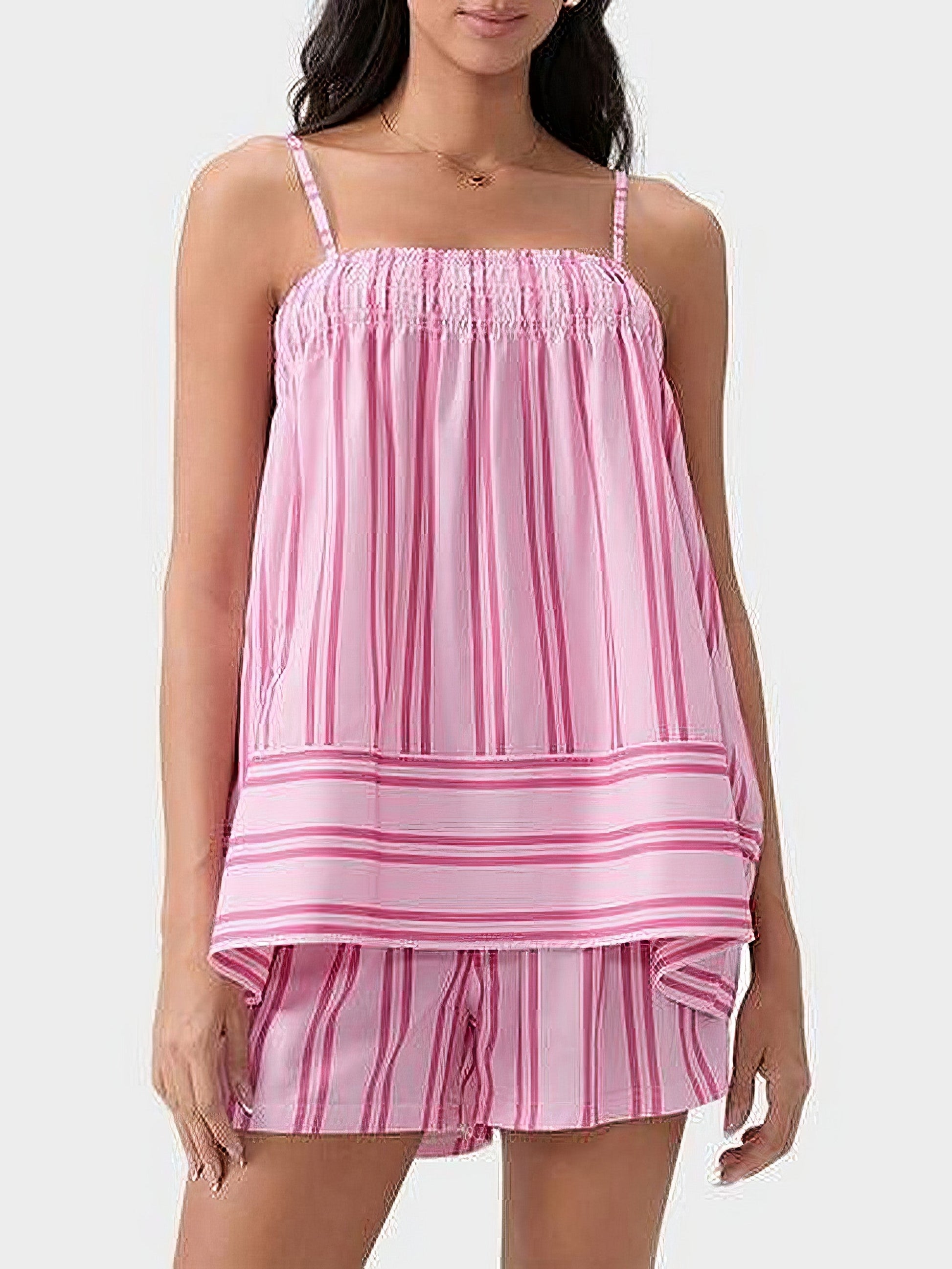 Women's smocked square neck cami and shorts set with pockets