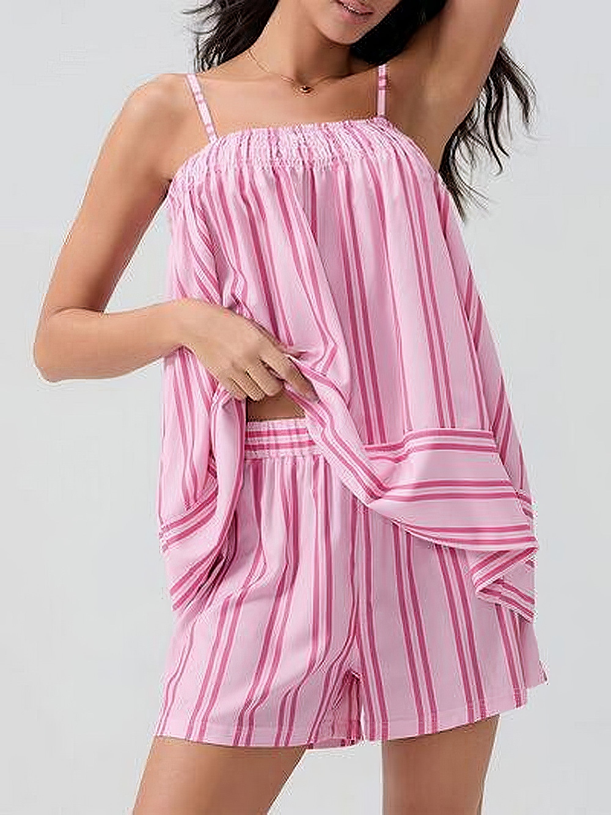 Women's smocked square neck cami and shorts set with pockets