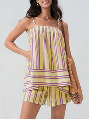 Women's smocked square neck cami and shorts set with pockets