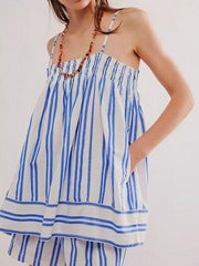 Women's smocked square neck cami and shorts set with pockets
