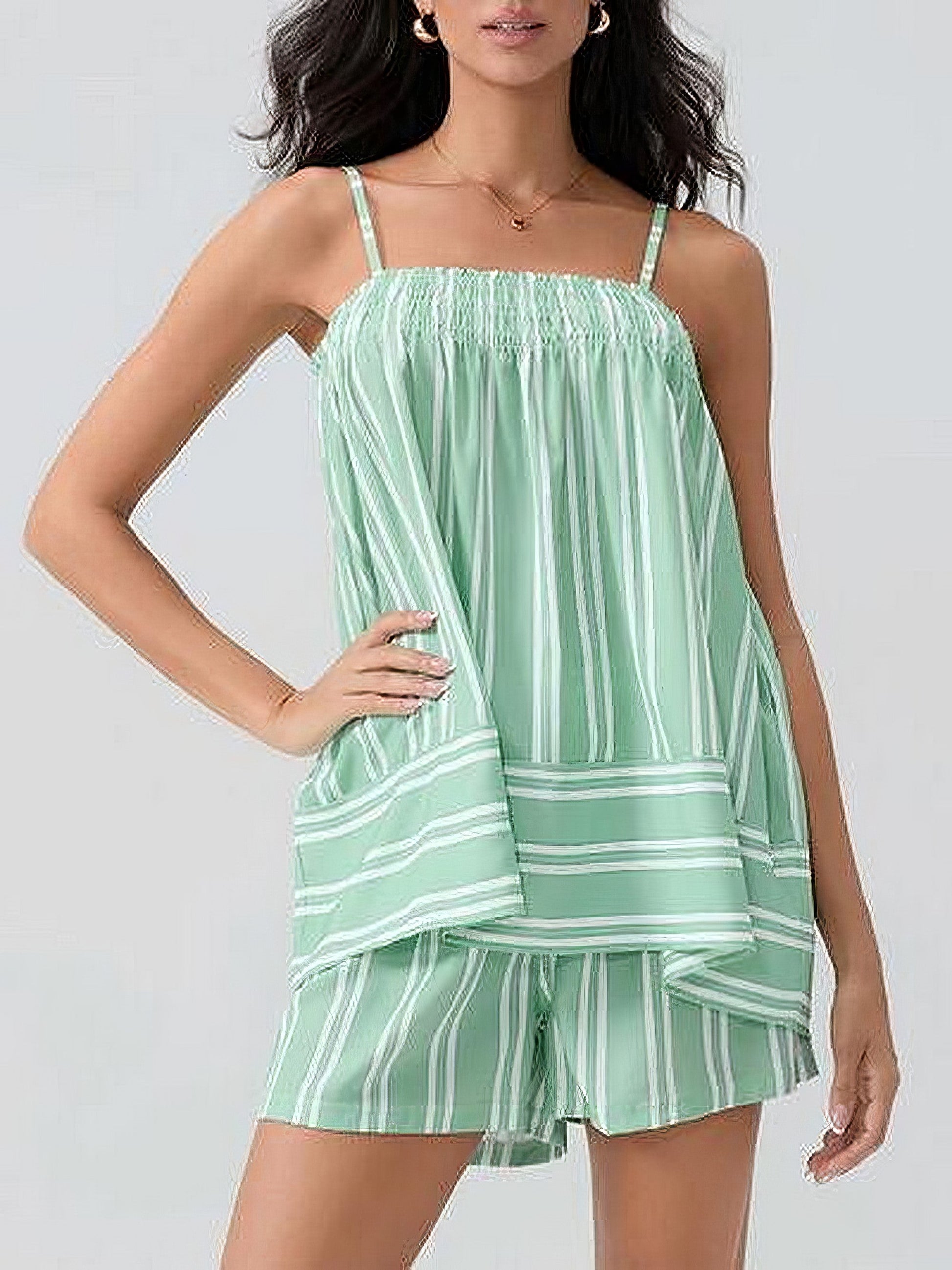 Women's smocked square neck cami and shorts set with pockets