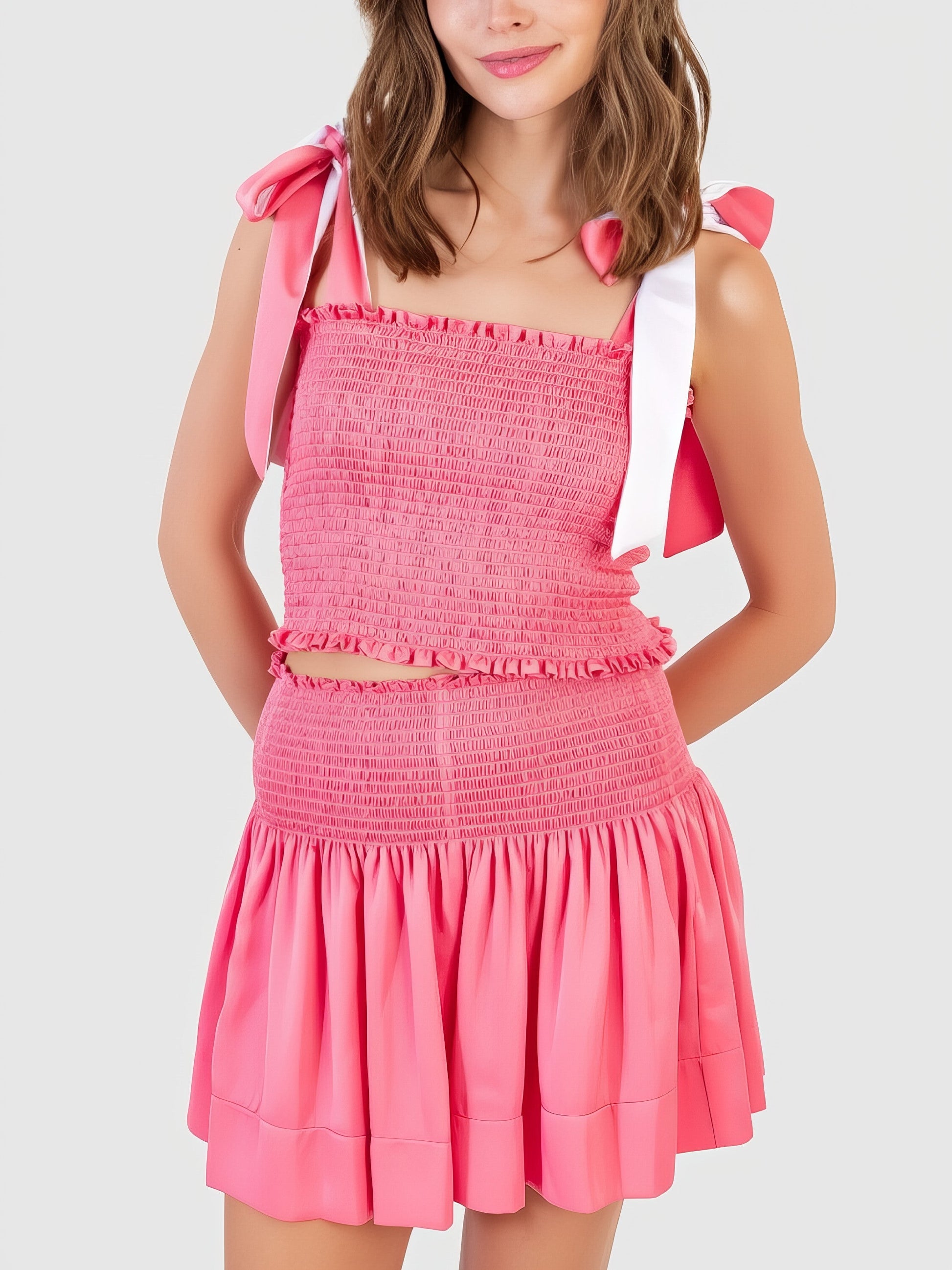 Women's smocked tie-shoulder cami and shorts set