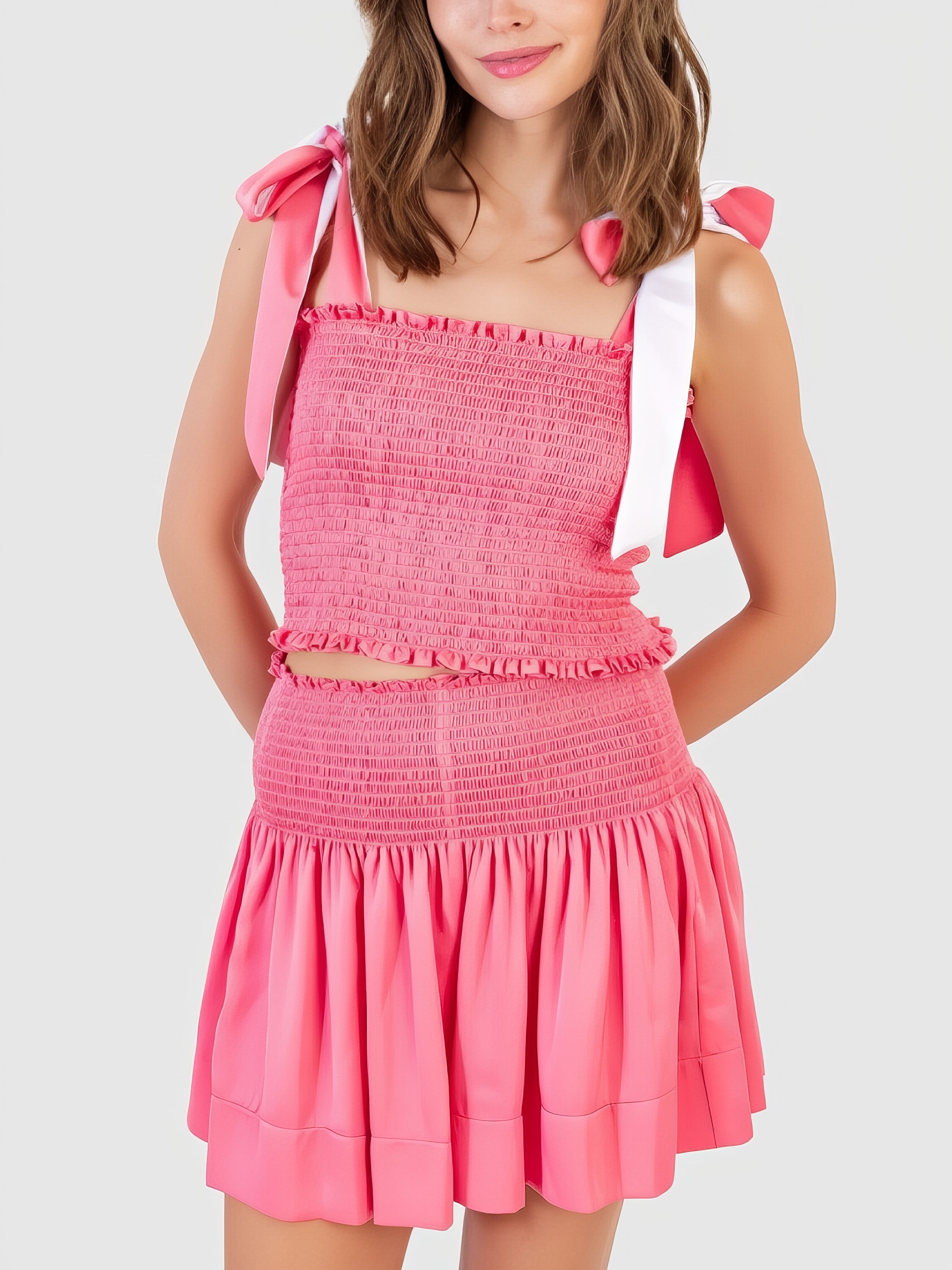 Women's smocked tie-shoulder cami and shorts set