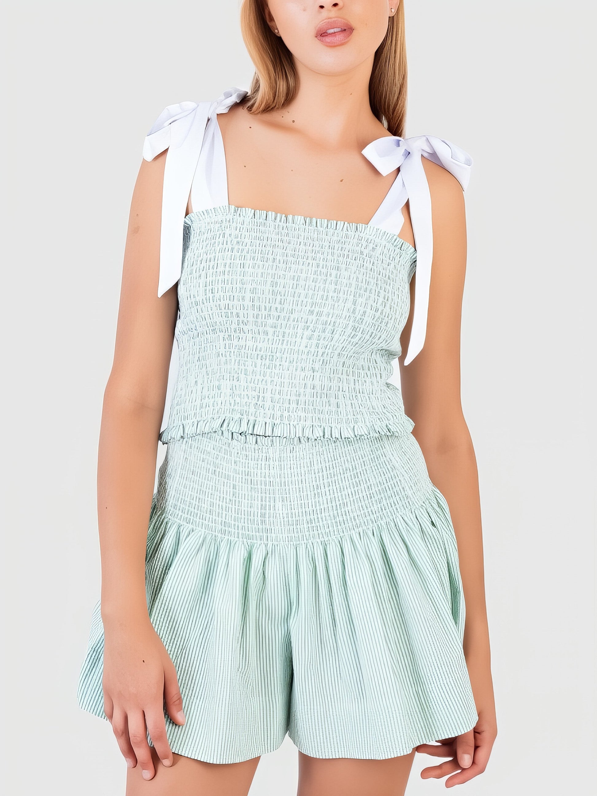 Women's smocked tie-shoulder cami and shorts set