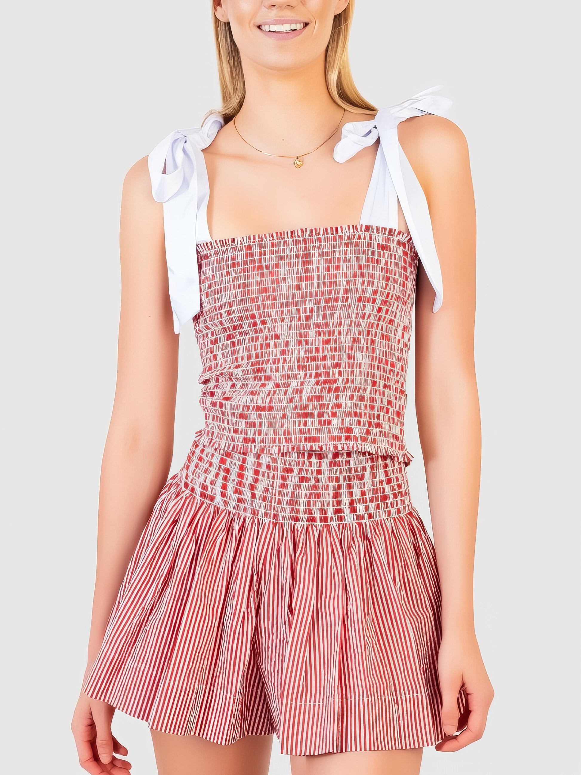 Women's smocked tie-shoulder cami and shorts set