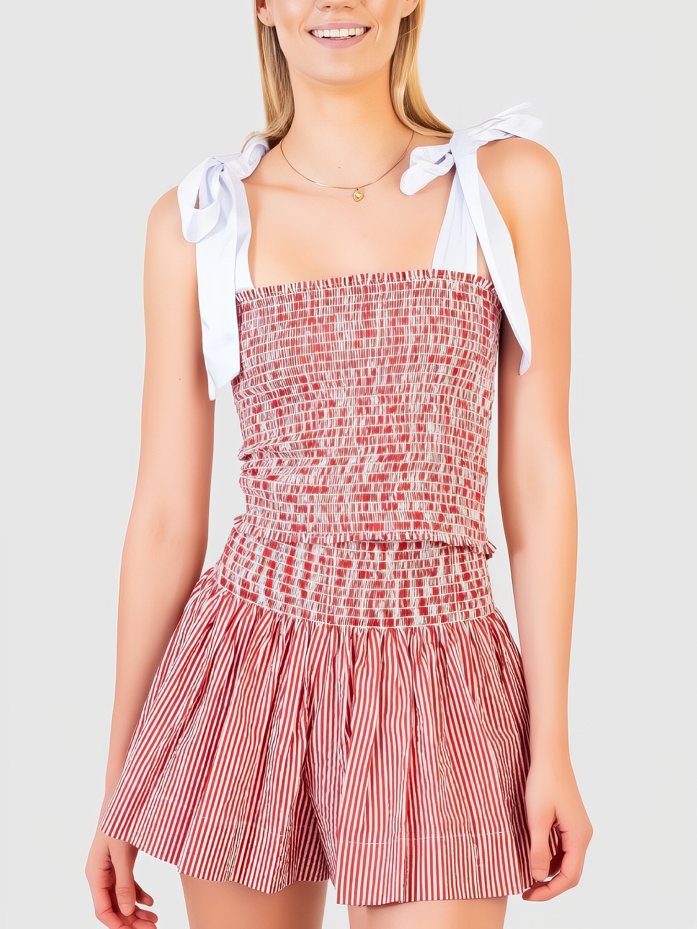 Women's smocked tie-shoulder cami and shorts set
