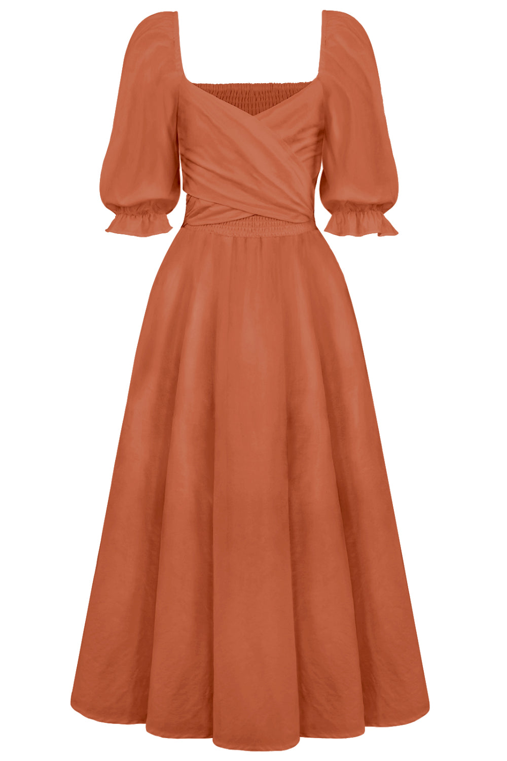 Smocked Tied Flounce Sleeve Midi Dress.