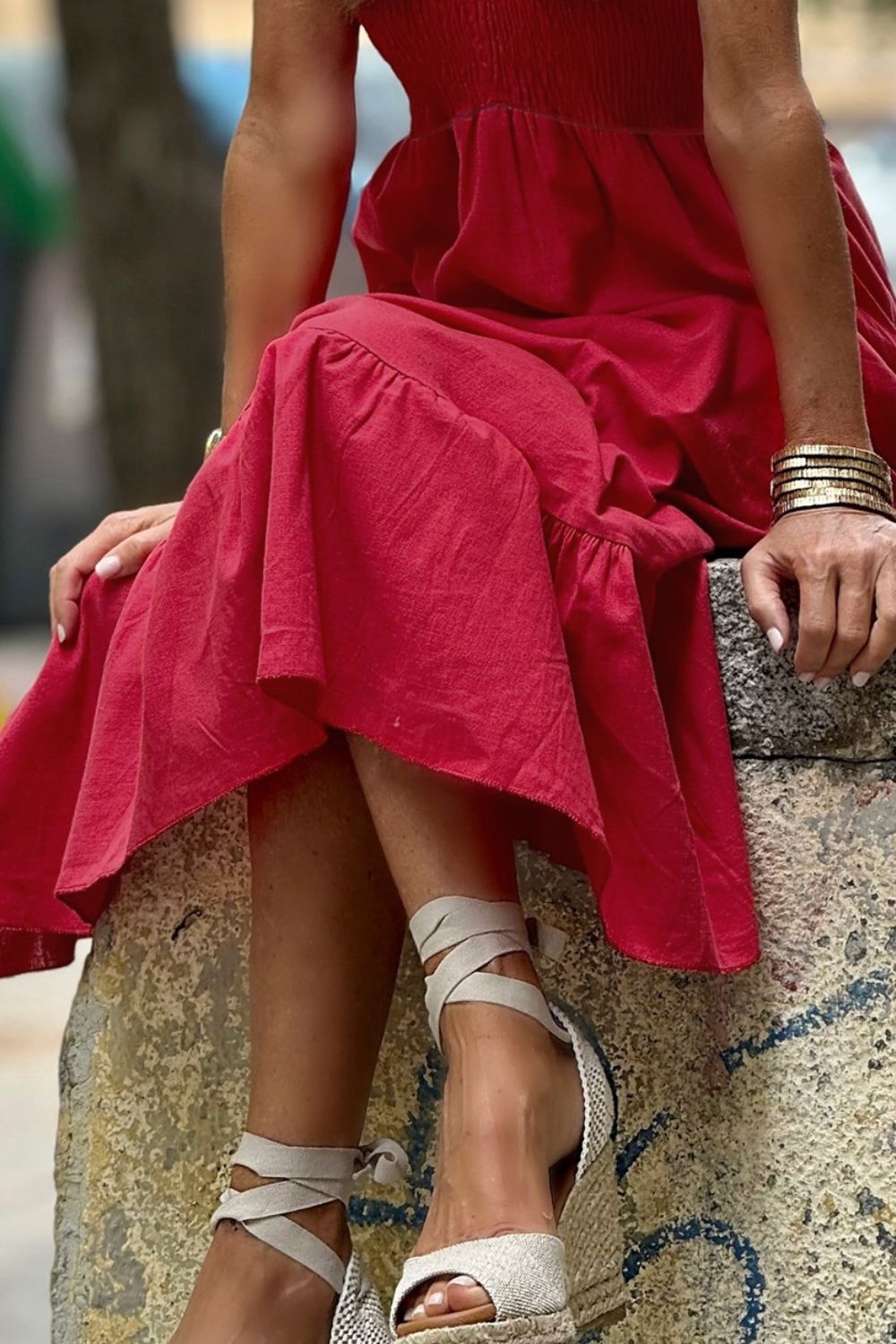 Smocked Tiered Cap Sleeve Maxi Dress.