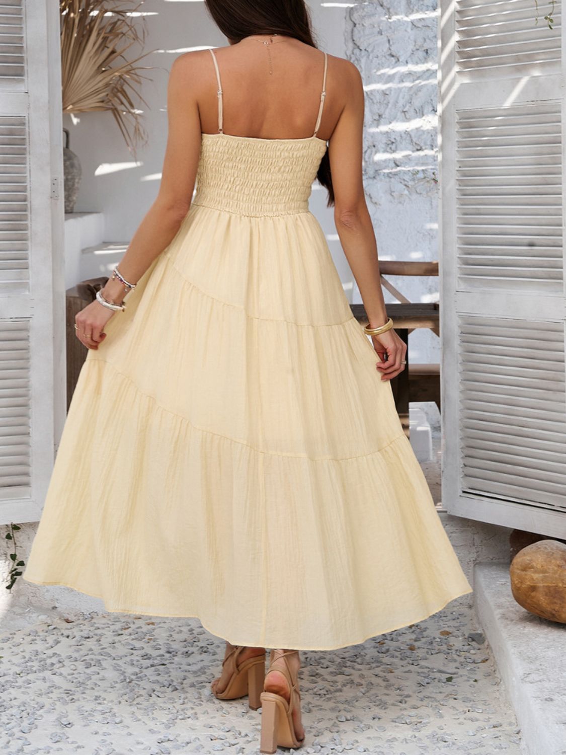 Devine Smocked Tiered Maxi Cami Dress.
