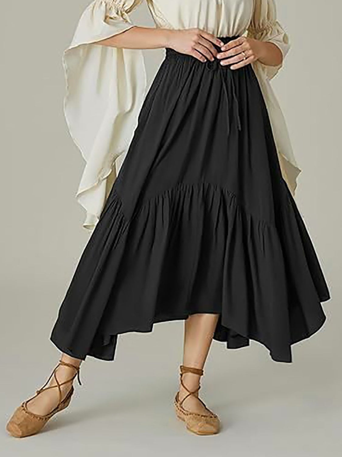 Smocked Waist Band Ruched Layered Skirt.