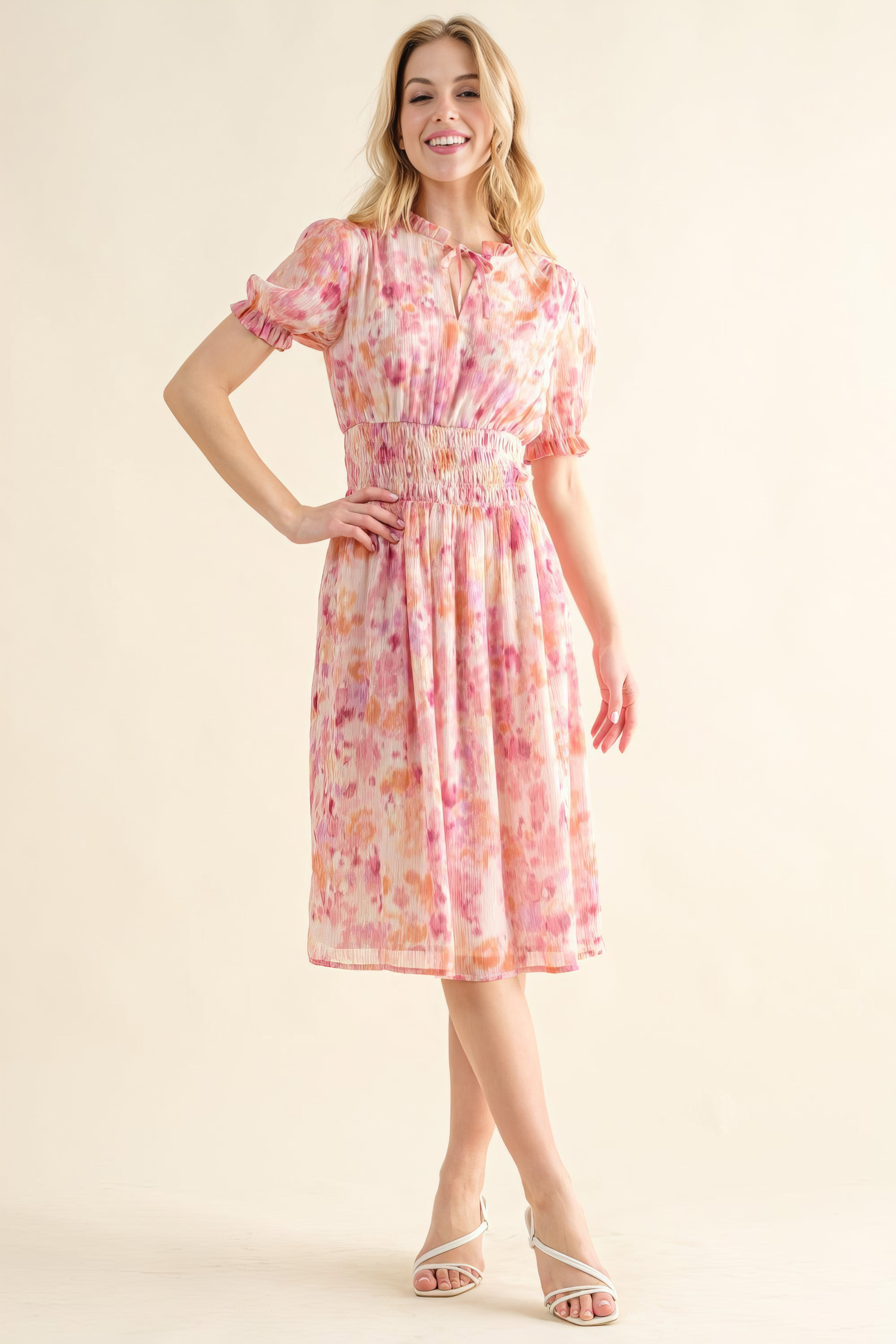 And The Why Smocked Waist Printed Midi Dress.