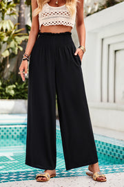 Smocked wide leg pants with pockets, opaque.