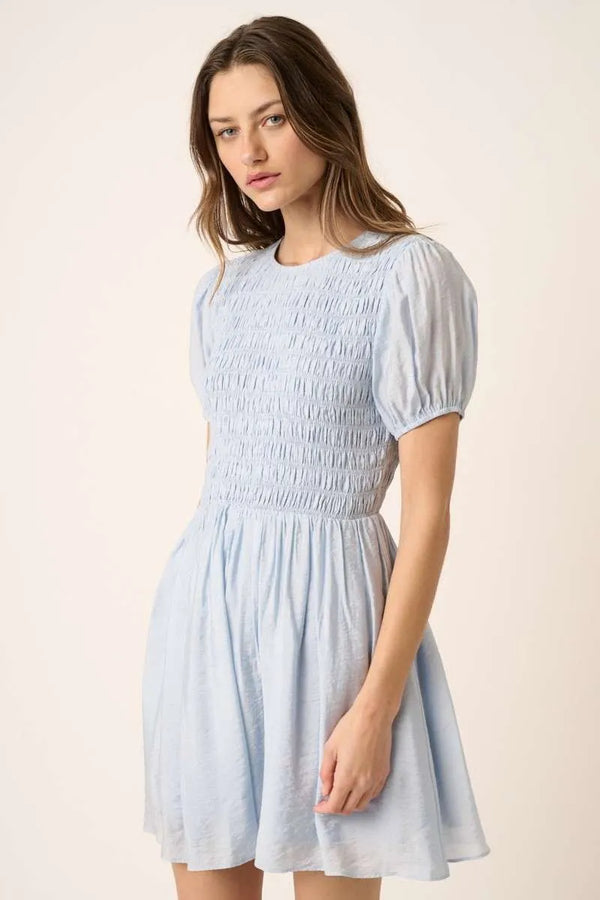 Mittoshop Smocking Detail Puff Sleeve Mini Dress.