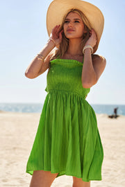 Davi Dani Smocking Halter Neck Tie Open Back Mini Dress.