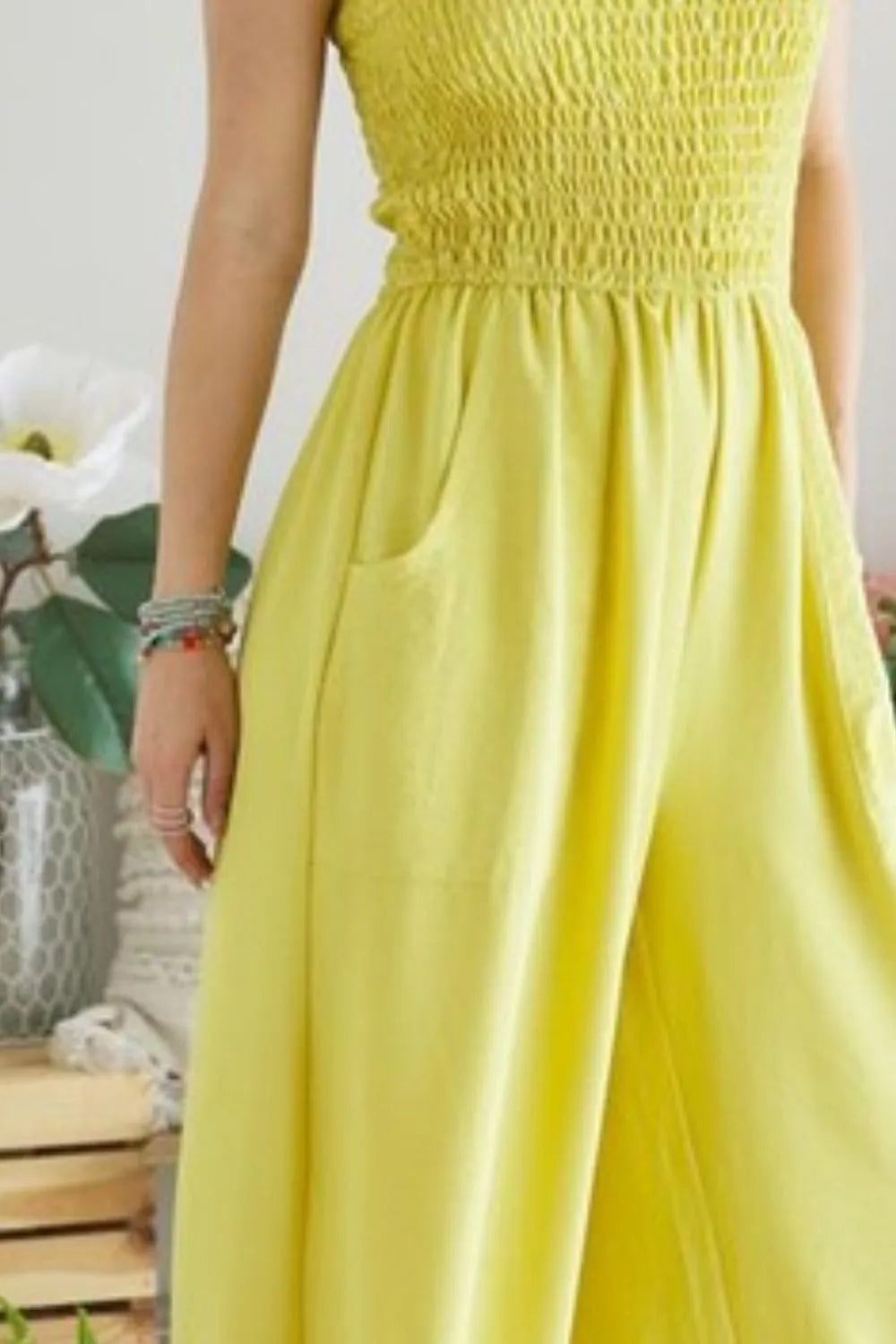 Smocking Top Wide Leg Jumpsuit