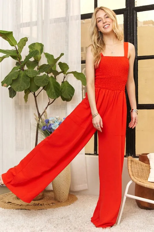 Smocking Top Wide Leg Jumpsuit Plus Size
