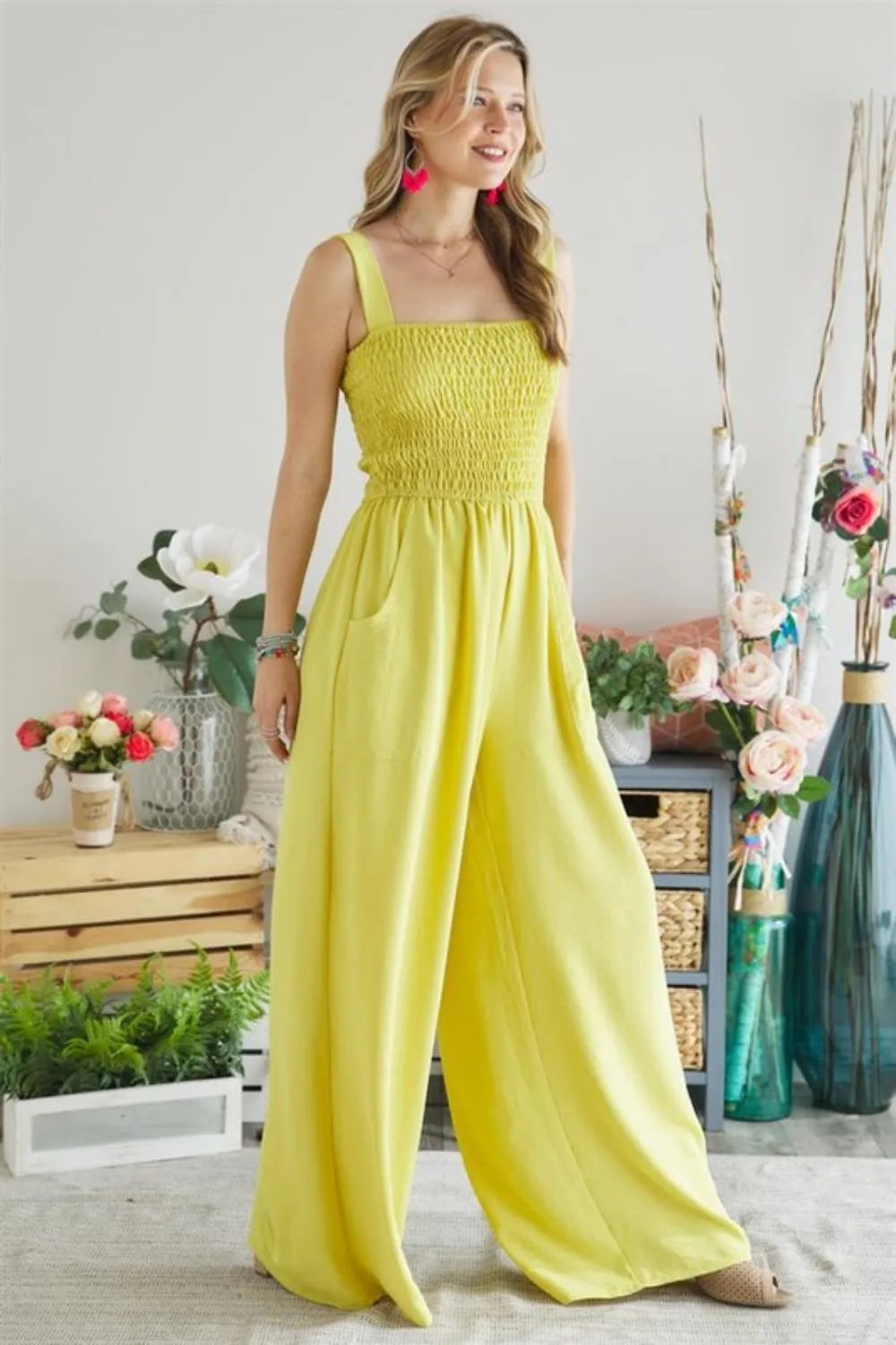 Smocking Top Wide Leg Jumpsuit