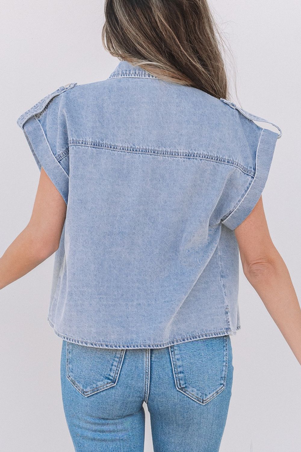 Snap Down Cap Sleeve Denim Top.