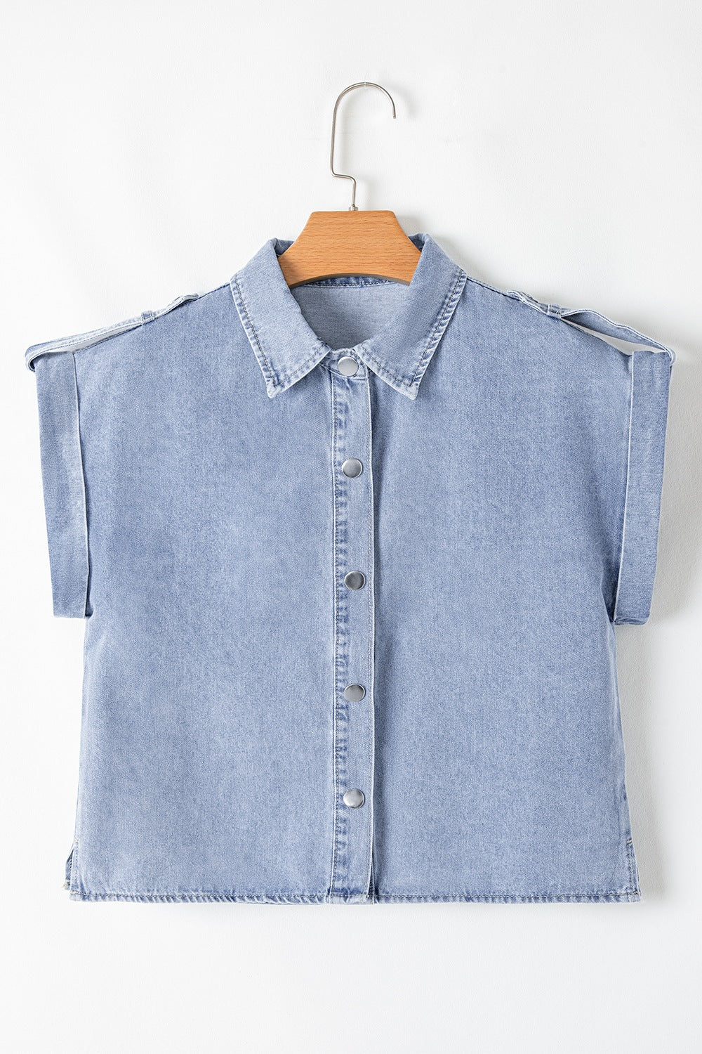 Snap Down Cap Sleeve Denim Top.