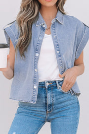 Snap Down Cap Sleeve Denim Top.