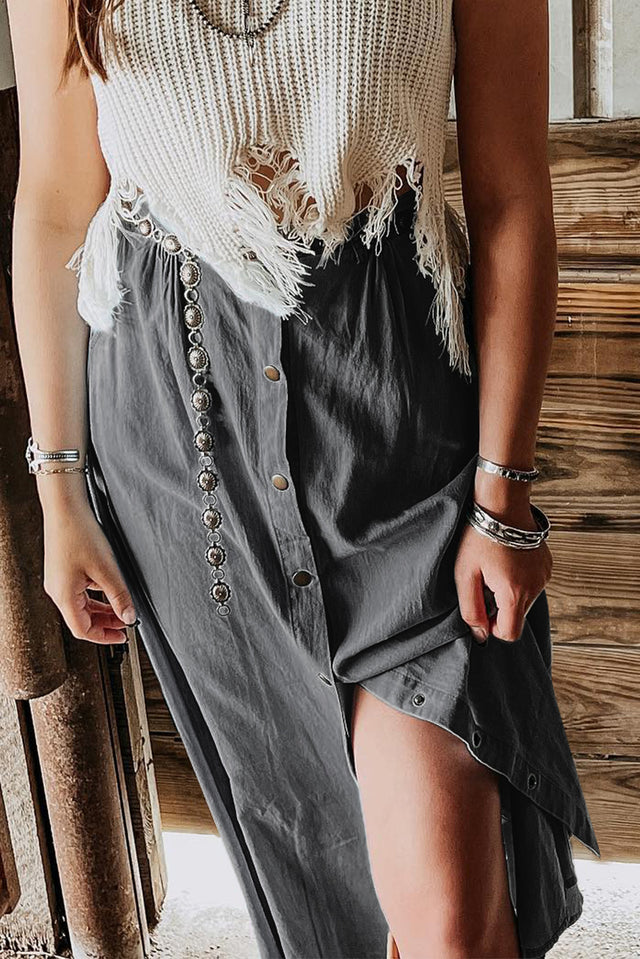 Snap Down High Waist Denim Skirt.