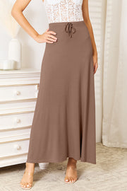 Double Take Soft Rayon Drawstring Waist Maxi Skirt.