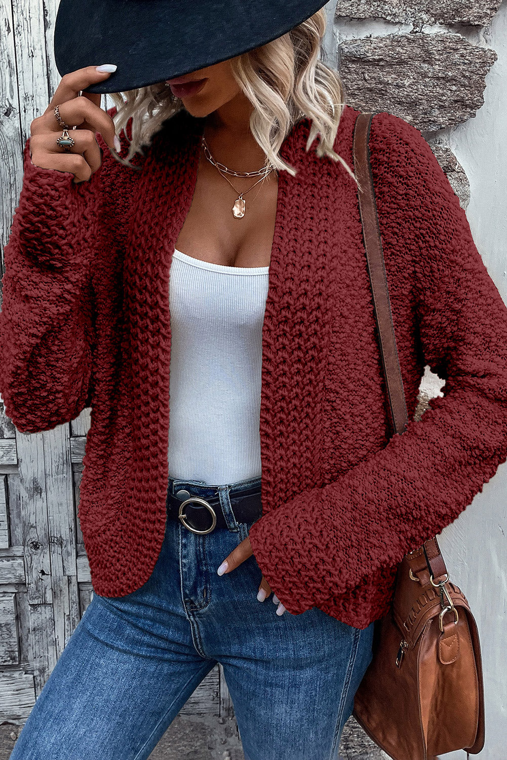 Solid color open front cardigan.